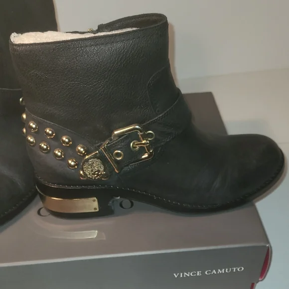 Vince Camuto Black and Gold Studded Ankle Boots - Picture 4 of 6